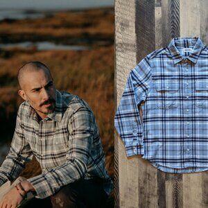 Taylor Stitch The Ledge Shirt Faded Blue Plaid Flannel Medium